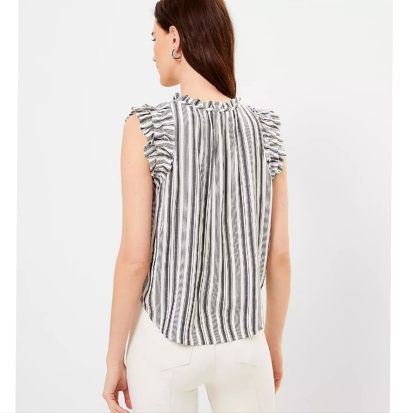Loft Striped Ruffle Split Neck Shell - Picture 3 of 5